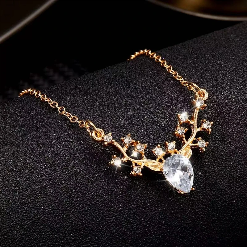 New Bohemian Elk Pendants Necklaces for Women Gold Color Metal Chain Crystal Branch Luxury Wedding Neck Jewelry 2026 new trend 6