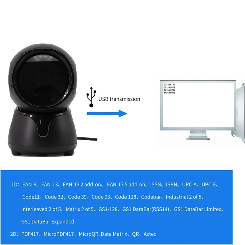 Desktop Barcode Scanner 1D 2D QR Codes Reader Mobile Payment for Supermarket Store Cashier Auto Scanning Hands Free Platform X7