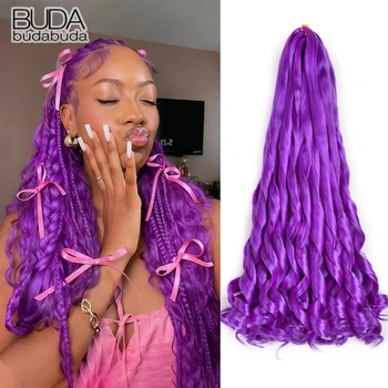 French Curly Braiding Hair 22Inch Bouncy Purple Braiding Hair Pre Stretched Synthetic Loose Wavy Crochet Braids Hair Extensions 1