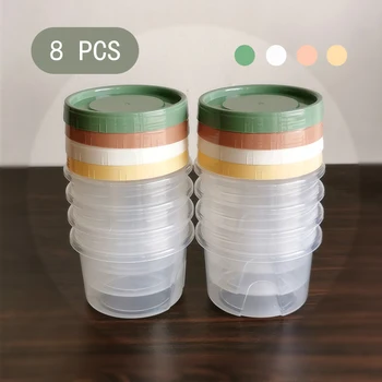 500ml 둥근 음식 신선 보관 상자, 주방 냉장고 보관 용기, 과일 스낵 밀폐 용기, 전자 레인지 가열, 8 개