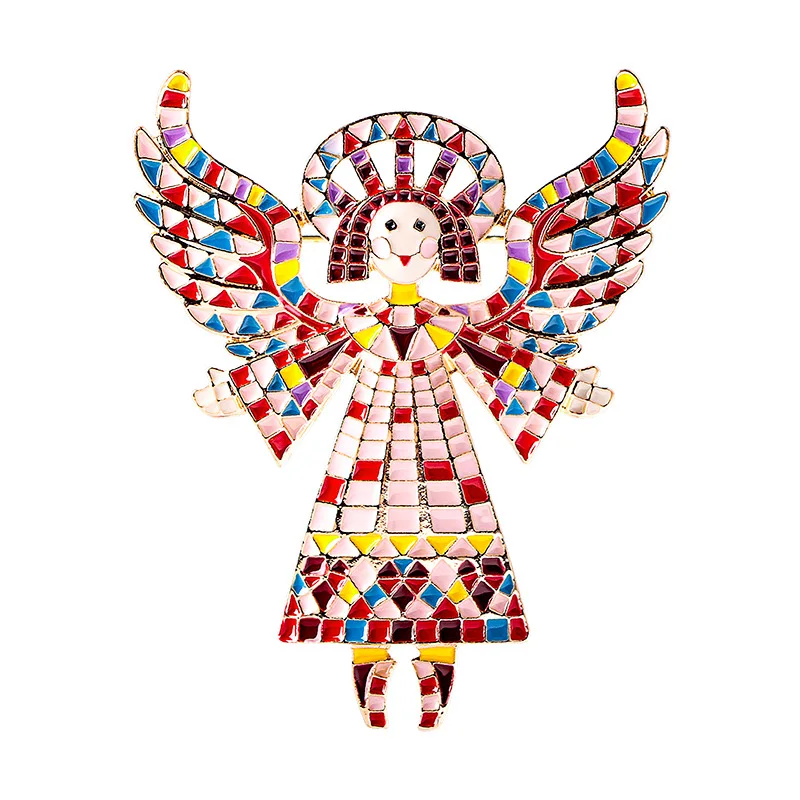 

Creative retro alloy painted brooch angel girl wing badge unisex brooch