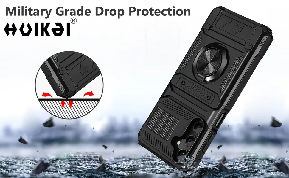 Für Samsung Galaxy A57 A37 A56 A36 A17 A26 A16 Hülle mit Kartenhalter, drehbarem Ringständer, robuste, stoßfeste Brieftaschen-Handyhülle – Detail 5