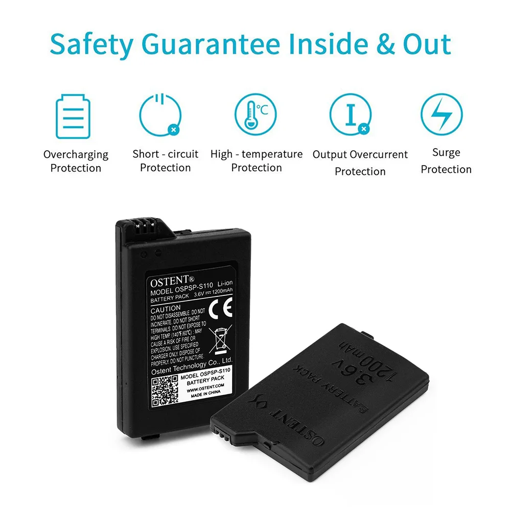 OSTENT 1200mAh 3.6V 実容量交換用リチウム電池 Sony PSP 2000