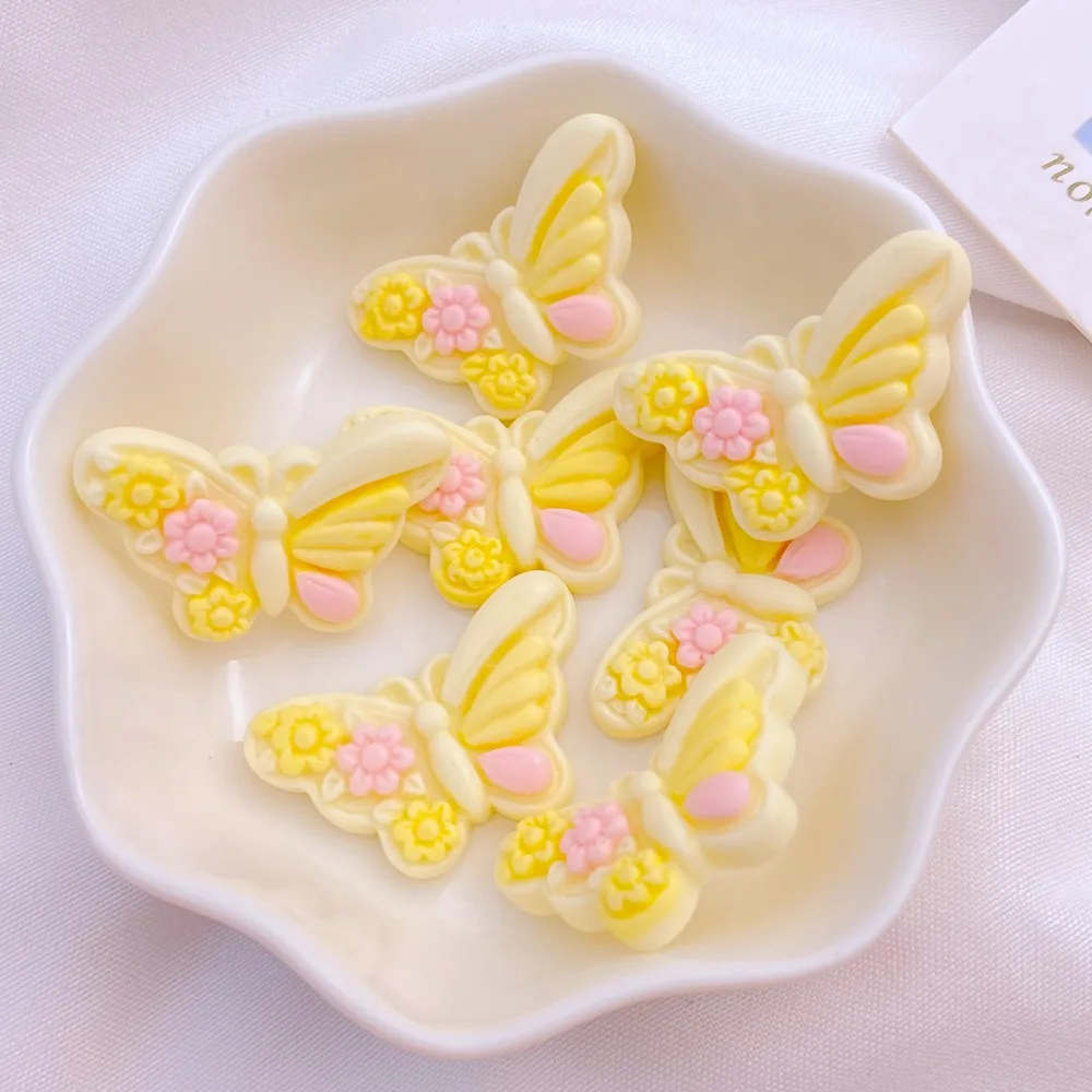 10Pcs New Cute Resin 17*27mm Cartoon Butterfly Series Flat Back Manicure Parts Embellishments For Hair Bows Accessories