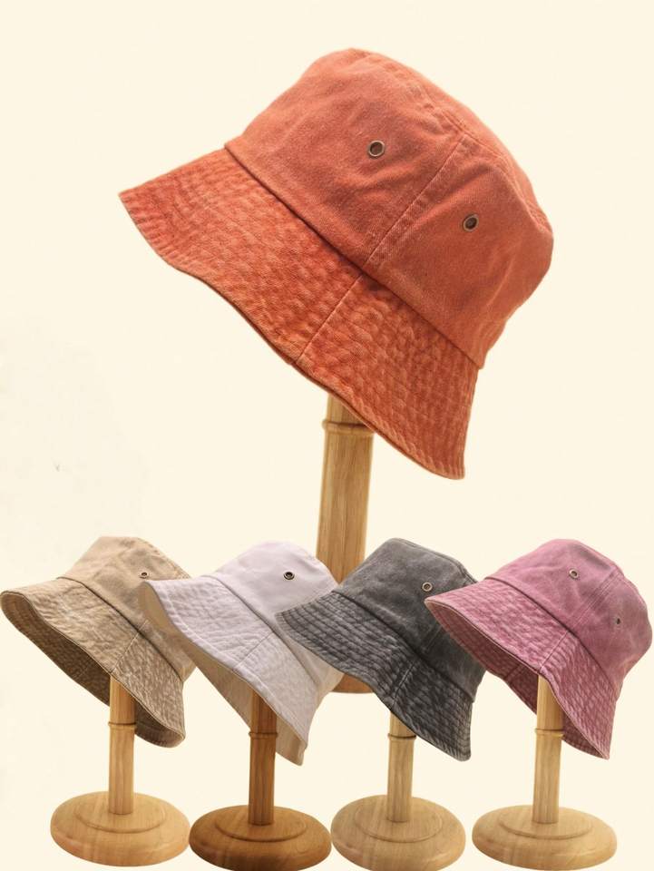 1pc Women Solid Color Washed Bucket Hat, Foldable Distressed Fishing Cap For Outdoor Sunshade, Unisex Style, Suitable For Daily