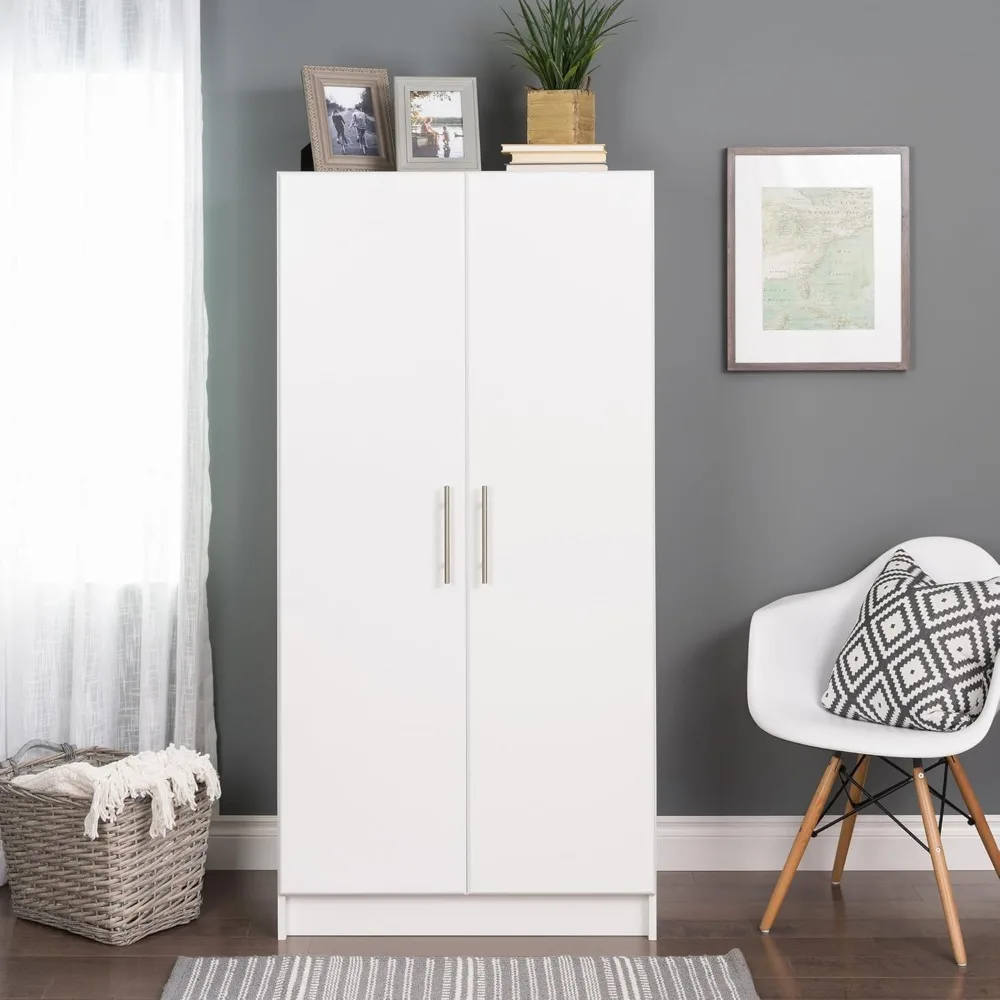 Armoir, Elite 32"W x 65"H x 24.5"D White Wardrobe Closet & Cabinet - Functional Clothes Storage with Hanging Rail, Armoire Ward