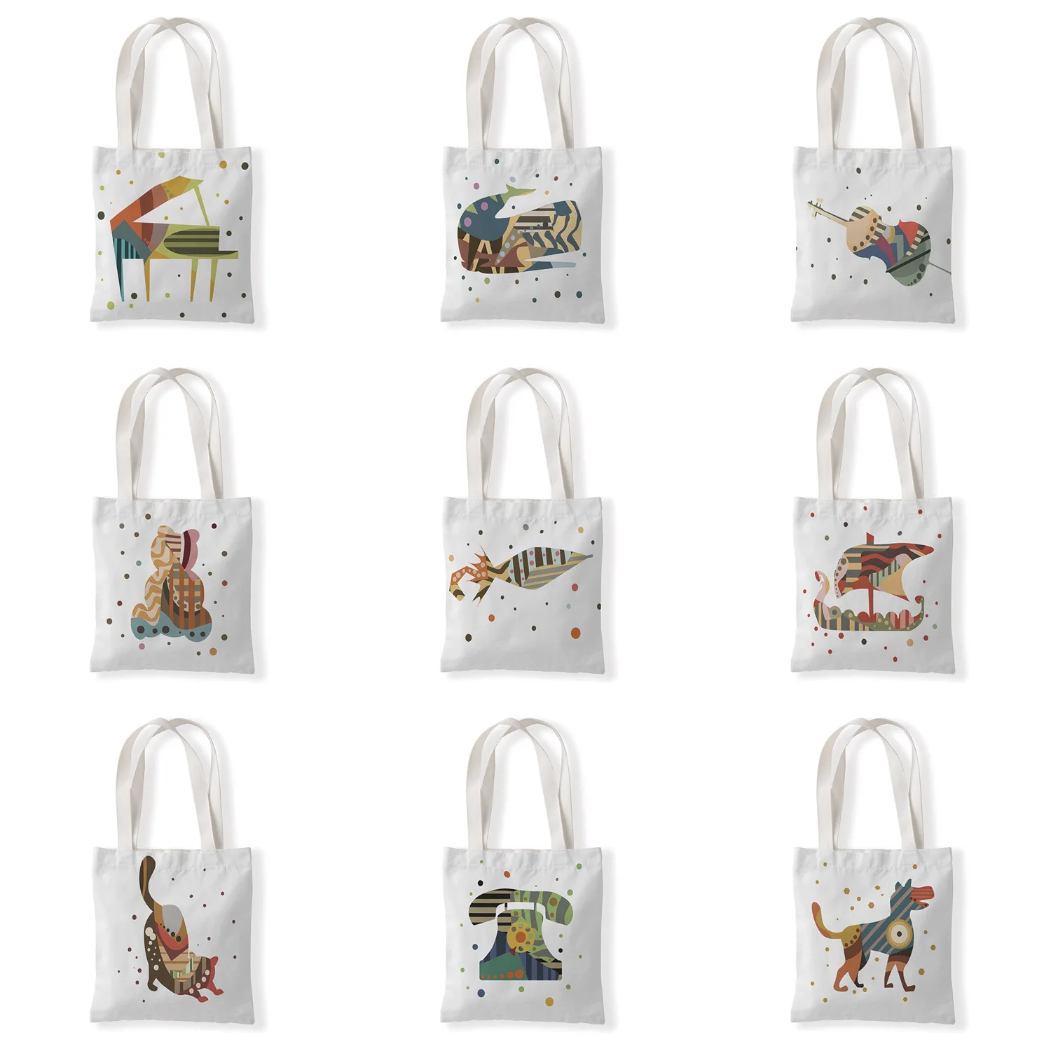 

New Design Women Canvas Shoulder Bag Violin Bear Print Storage Shopping Bags Students Book Bag Ladies Cloth Handbags Tote
