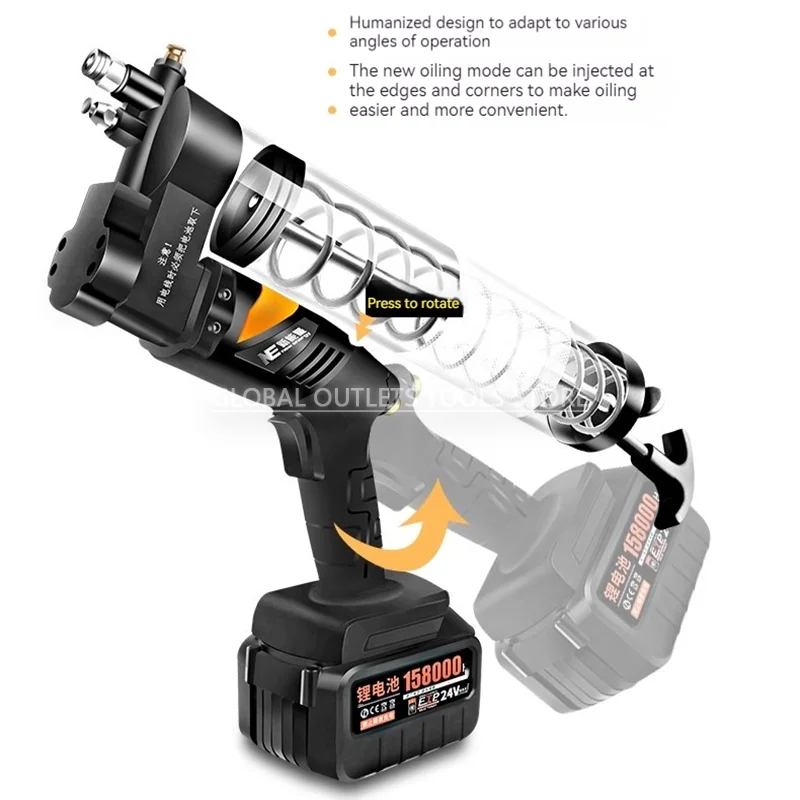 12000 Psi 충전식 전기 버터 건, 24V 완전 자동 오일 인젝터, 리튬 배터리, 휴대용 무선 자동차 그리스
