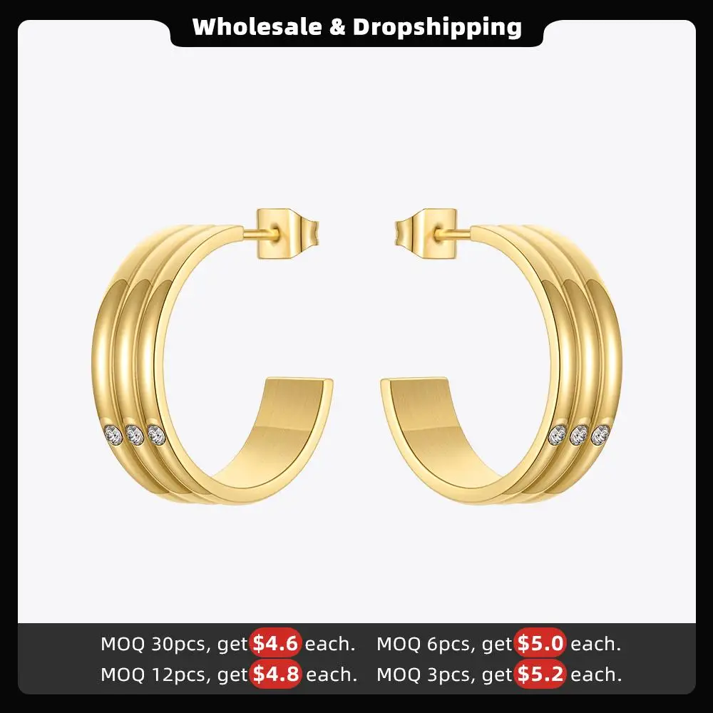 ENFASHION Stainless Steel Stripe Piercing Stud Earrings For Women Gold Color Earring Bulk Pendientes Fashion Jewelry Gifts E1258