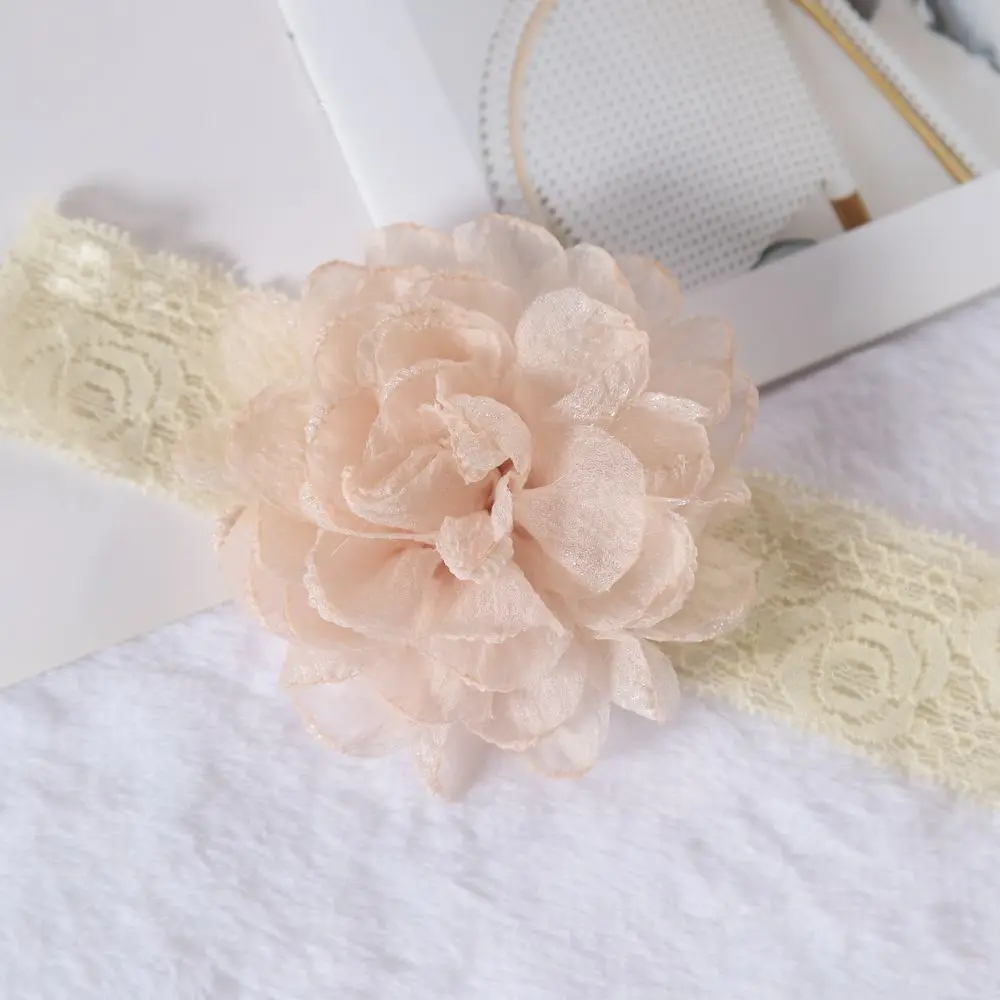 

10cm Oversized Chiffon Flower with Wide Lace Headband Newborn Hair Flower Accessories Baby Girls Hairflower Travel Headdress