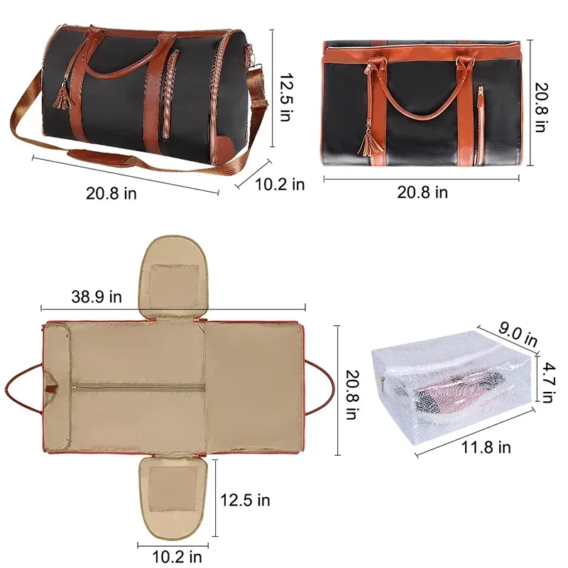 2024 Fashion Large PU Folding Suit Storage Bag Women High Capacity Luggage Handbag Travel Sport Outdoor Multi Function Organizer 4