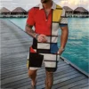 Summer Men's Sports Patchwork Pattern Short Sleeve Stylish Zipper Polo Shirt And Shorts Set Men's Casual Streetwear 2-pie 4