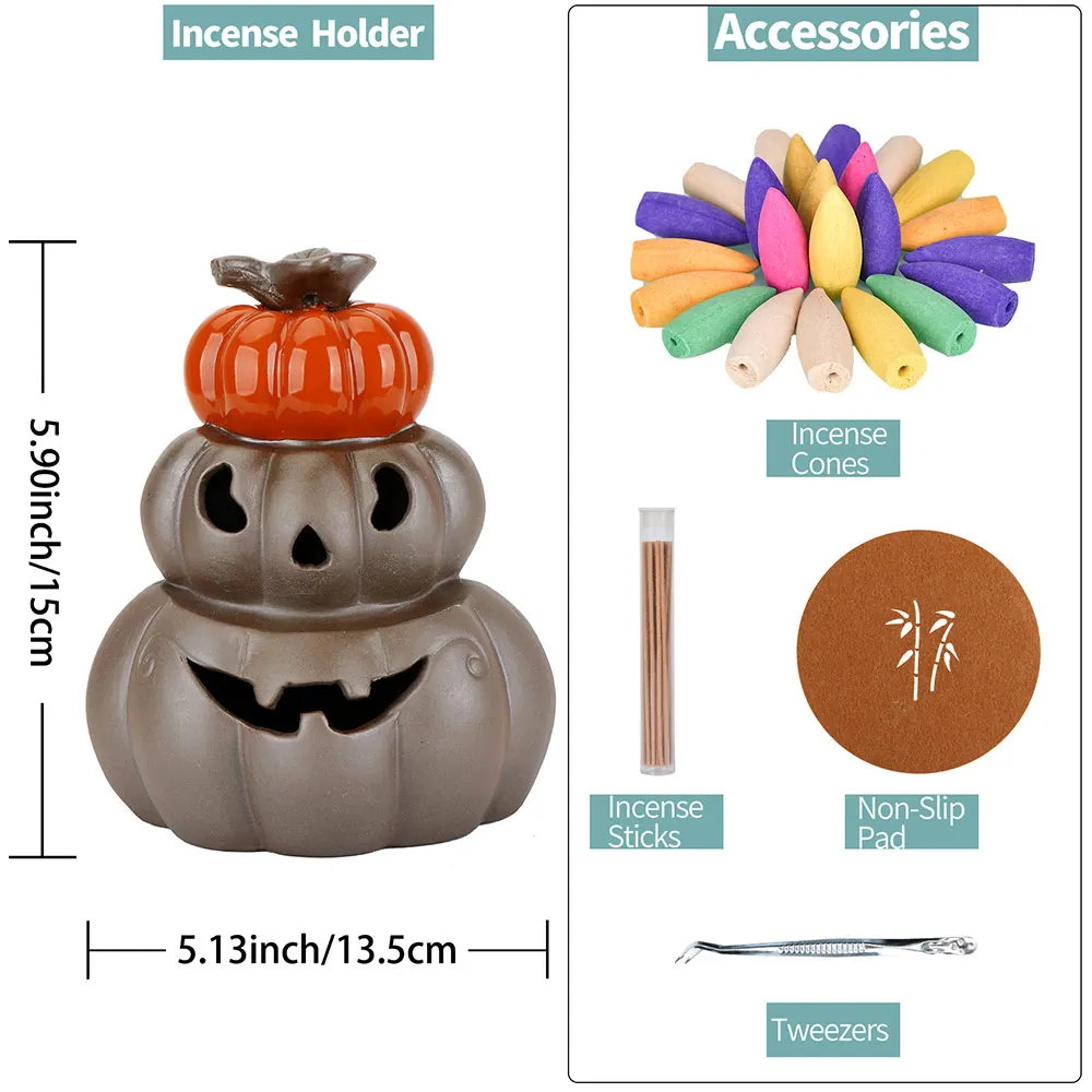 

Halloween Backflow Incense Burner Pumpkin Ornament Holiday Home Decoration Halloween Stick Holder Ceramic Censer Handicrafts