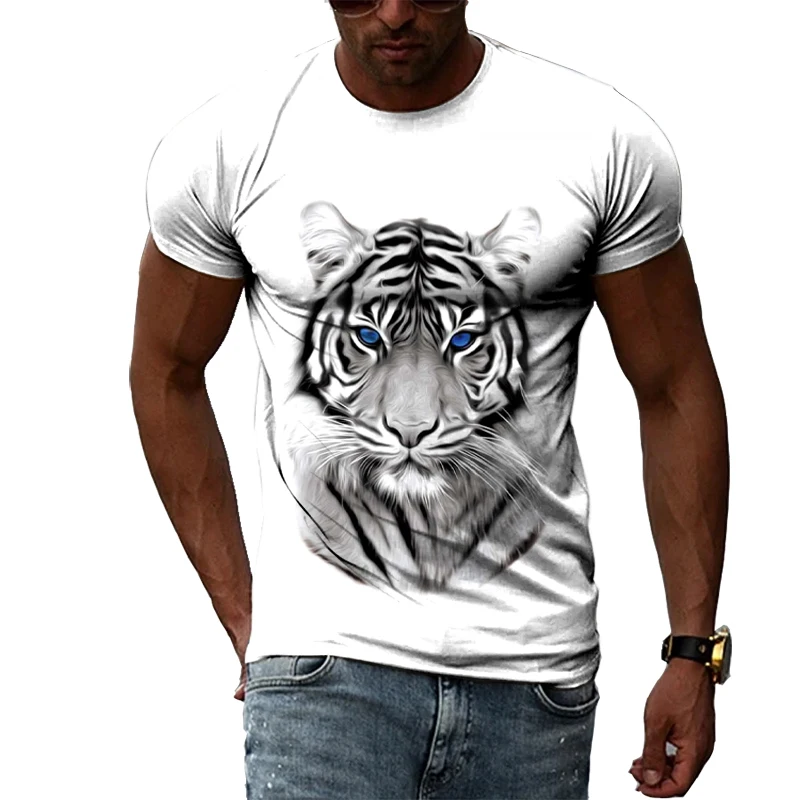 Summer Fashion Creative Image Men's T-shirt Round Collar Short Sleeve Tops  Tiger Animal Mountain King Fierce Big - AliExpress