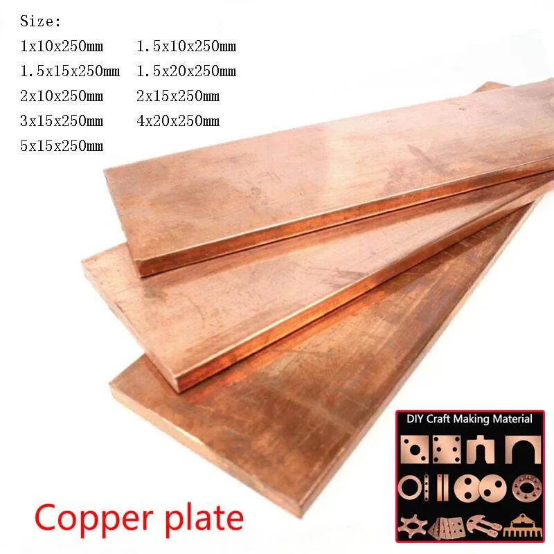 99% Pure Copper Bar Plate flat Bar Metal Strip thickness 1mm 1.5mm 2mm 3mm 4mm 5 mm length 250 mm 1 pcs Copper Strip Material