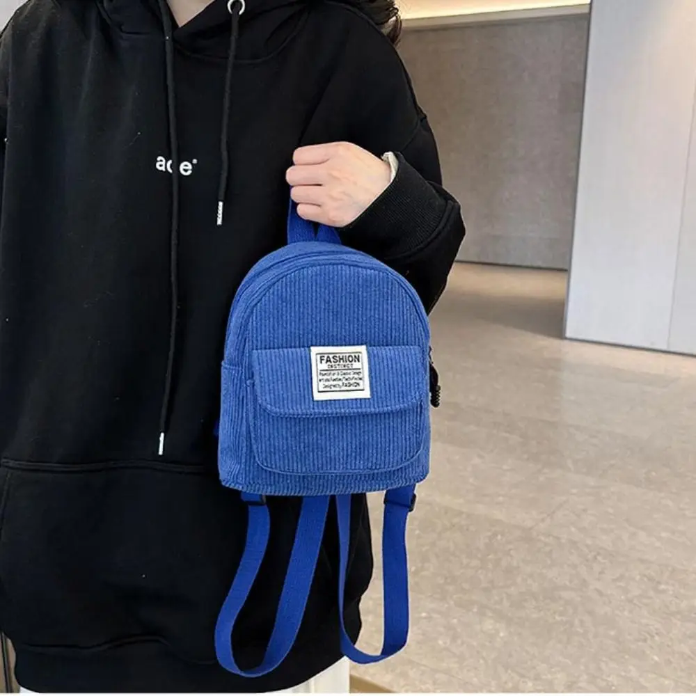 Simple Phone Bags Corduroy Backpack Handbag Rucksack Mini Shoulder Bags Solid Color Korean Style Women School Bags Travel