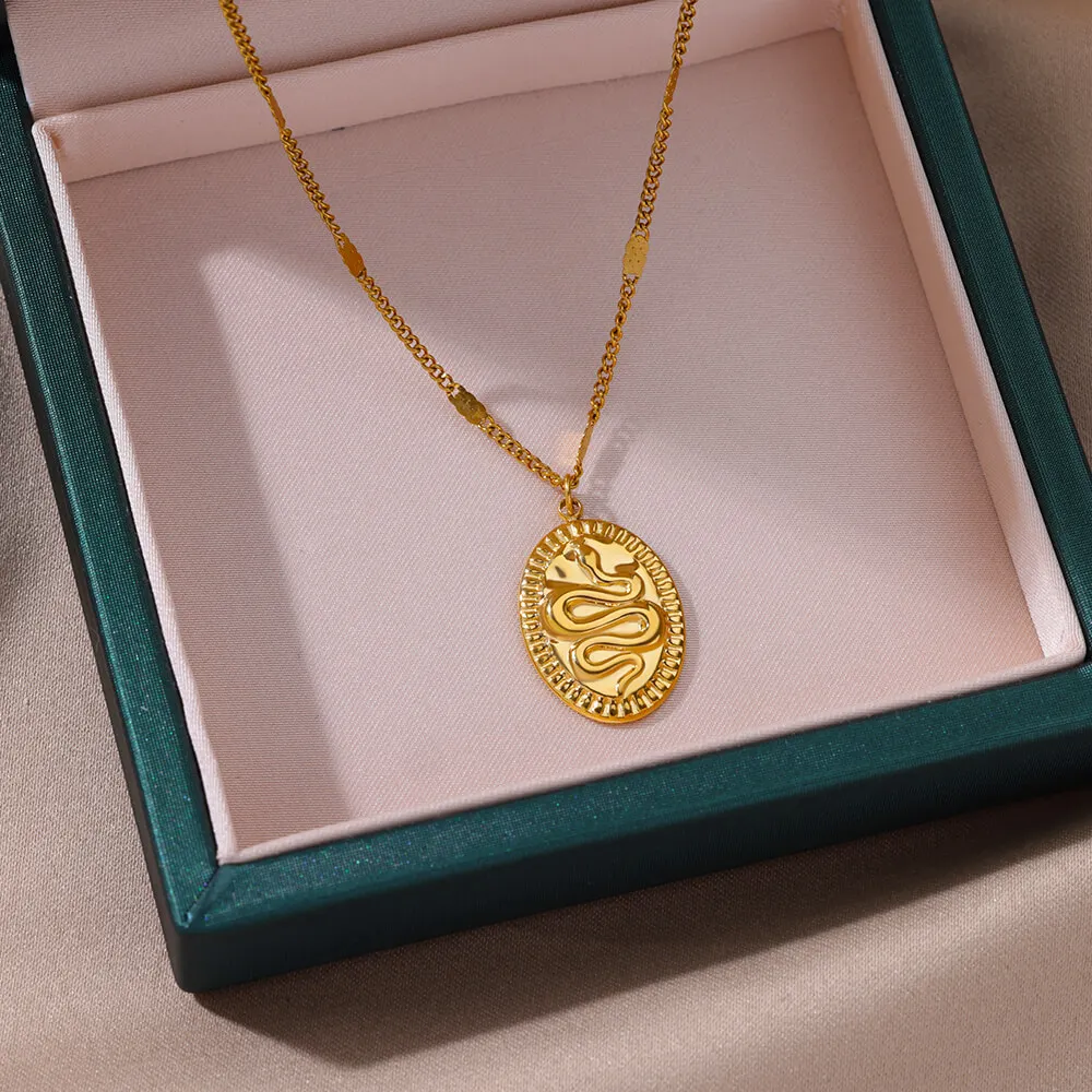 Stainless Steel 3D Snake Pattern Necklaces Women Gold