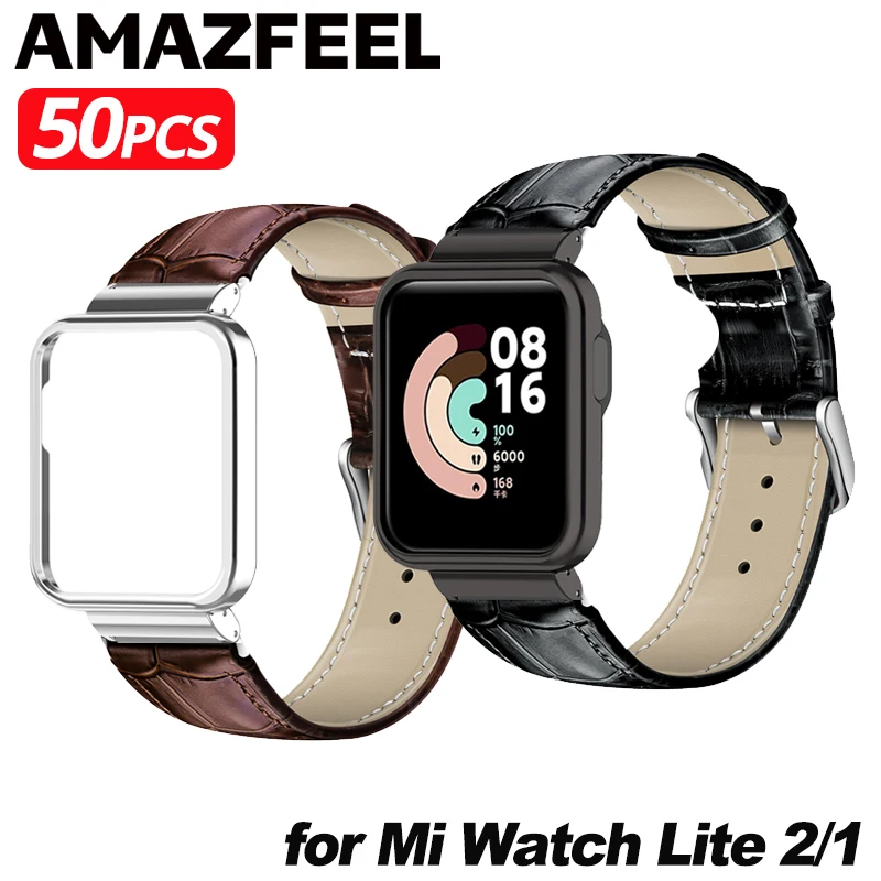 50Pcs Band+Case For Redmi Watch 2 Lite Bracelet Leather Watch Strap For Xiaomi Mi Watch Lite Correa Metal Case Protector Belt