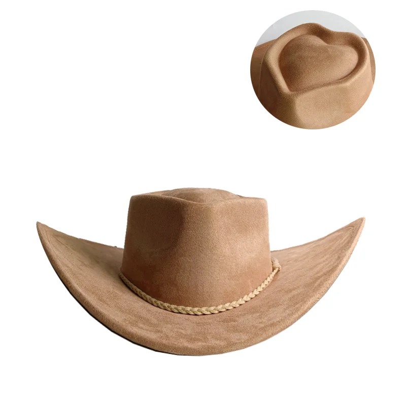 Orange LOVE Top Cowboyhut Wildlederhut Ethnischer Stil Western Cowboy Kunstleder Samt Jazzhut Herbst und Winter Roll-up-Krempe – Detail 36