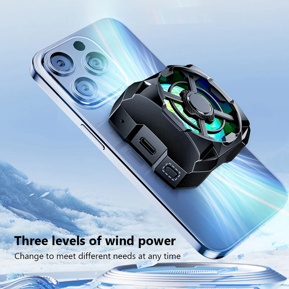 Rechargeable Wireless Phone Cooling Fan with Adjustable Speeds and Blue Light