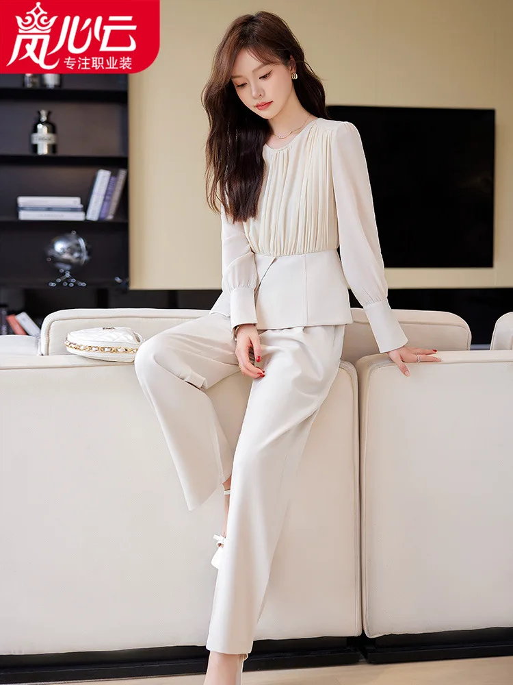 

Cold Wind Age-Reducing Sexy Top Two-Piece Set2024Socialite Go-Getter Girl Style Temperament Wide Leg Pants Suit Wo