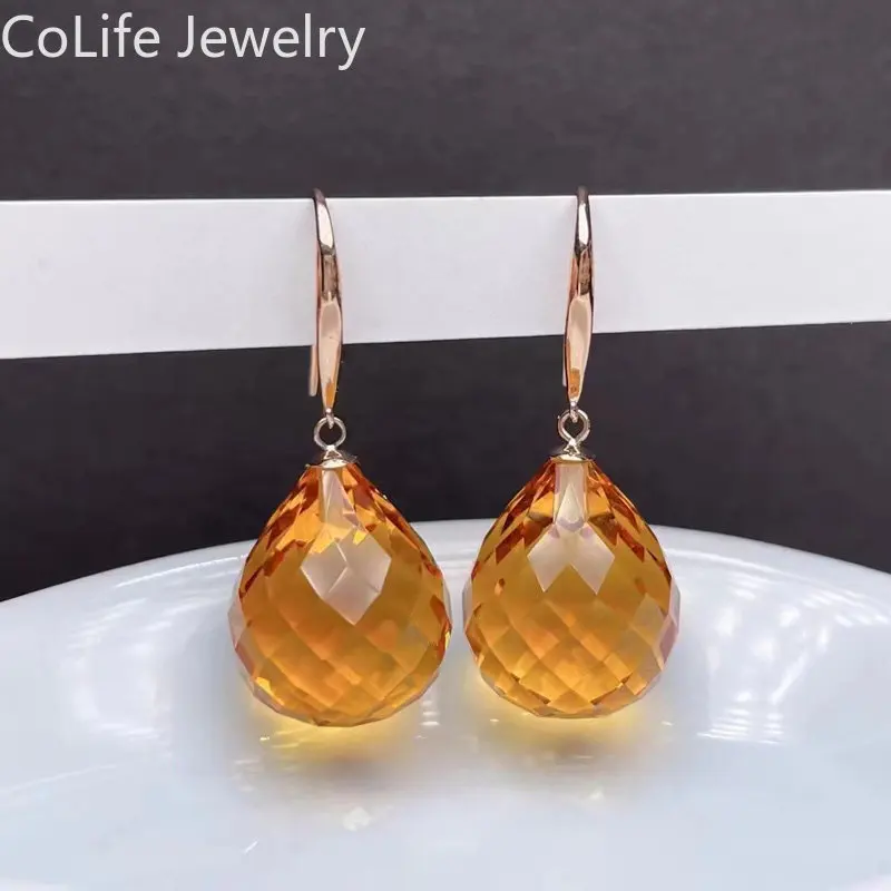 

Brilliant Citrine Gold Earrings for Wedding 18K Rose Gold Citrine Drop Earrings Gift for Woman