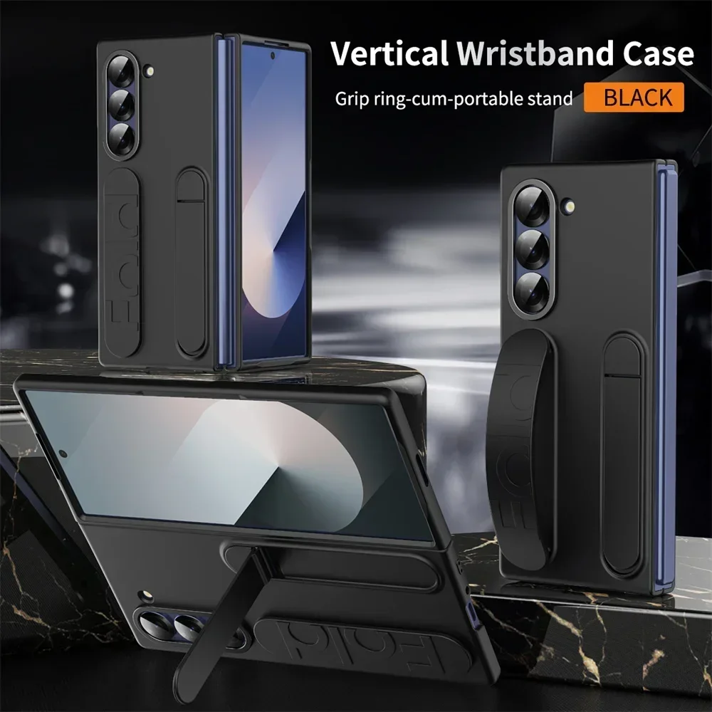 Fashion Wristband Bracket Stand Case with Hand Strap - Solid Color Shockproof Cover