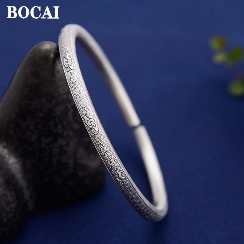 

BOCAI New S999 Silver Jewelry Accessories Auspicious Cloud Totem Retro Chinese Style Solid Hand Carved Lucky Rich Women Bracelet