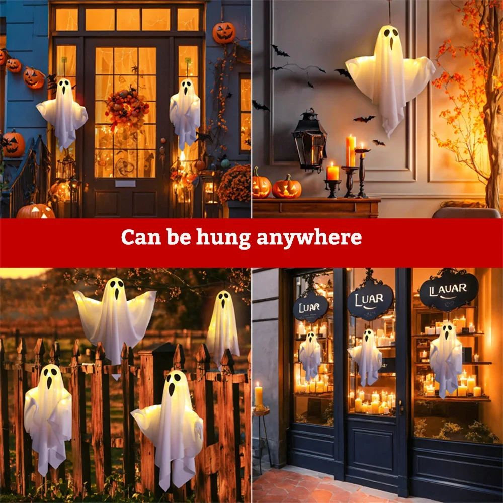 Halloween LED Glow Ghost Lights for Home Indoor Outdoor Hanging Decoration Haunted House Horror Props Bar Supplies