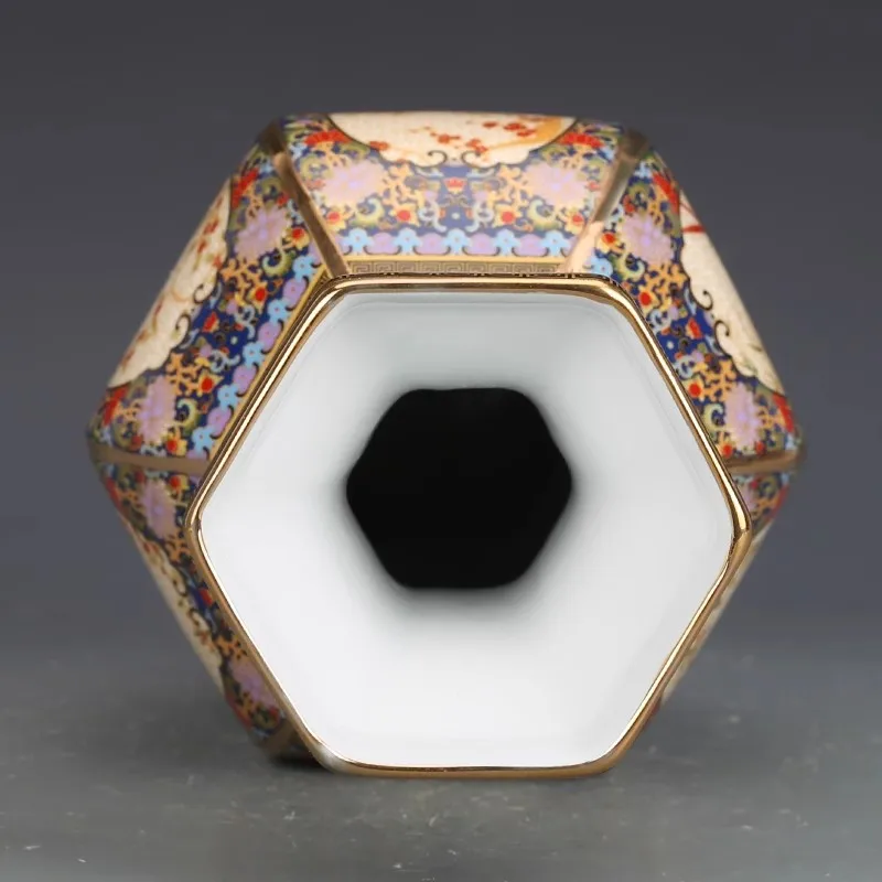 26.5cm/Jingdezhen Ceramic Hexagonal Vase Antique Enamel Porcelain Antique Antique Antique Entrance Vase 4