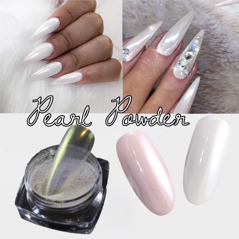 

1-Jar Mirror Moonlight Nail Powder Pearl White Chrome Pigment Rubbing on Nail Glitter Mermaid Aurora Dust Manicure Decoration *&