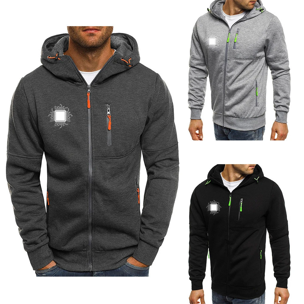 2023 CPU Processor Circuit Diagram Men New Zip Hoodies Casual Sweatshirts Cotton Sport Long-Sleeved Cardigan Hooded Top