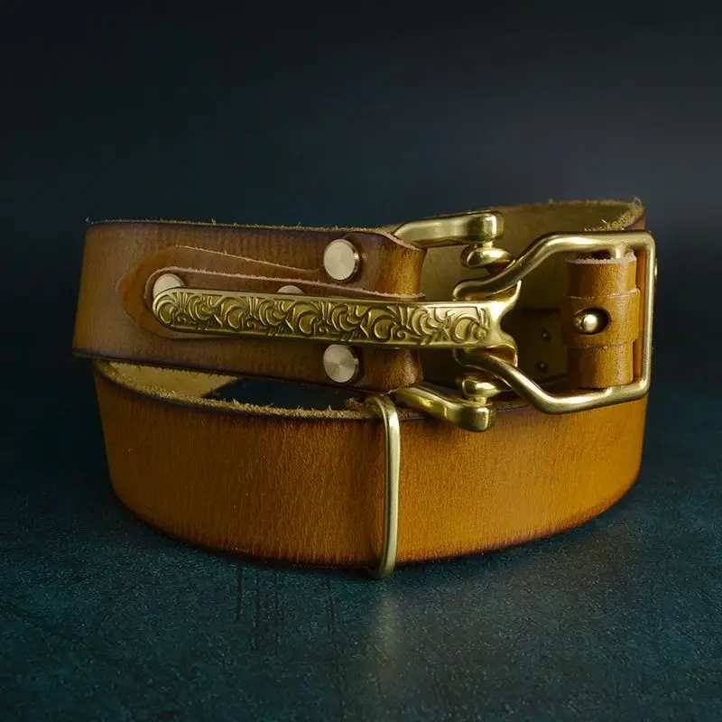 

3.8CM Pure Cowhide Copper Buckle Belts Genuine Leather for Men Belt For Jeans High Quality Handmade Designer Retro Strap Male