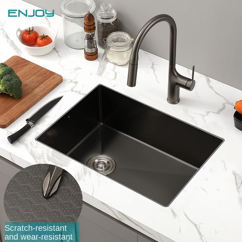 

Nano Kitchen Sink with Black Titanium Honeycomb Embossed Large Single Bowl Design and 304 Stainless Steel Material