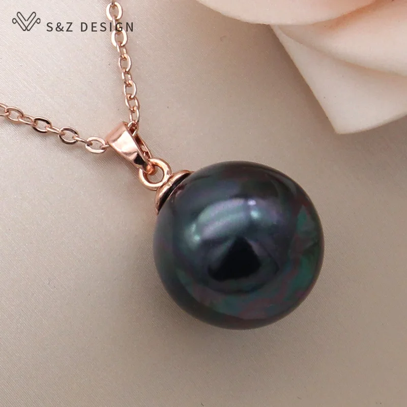 S&Z DESIGN New Fashion 585 Rose Gold Color Round Simulated-pearl Pendant Necklace For Women Wedding Party Jewelry Fine Gift