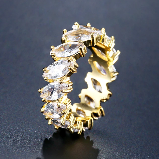 Handmade Eternity Promise Gold Crystal Ring AAA CZ Zirconia Engagement Wedding Band Rings for Women Men Finger Party Jewelry 5