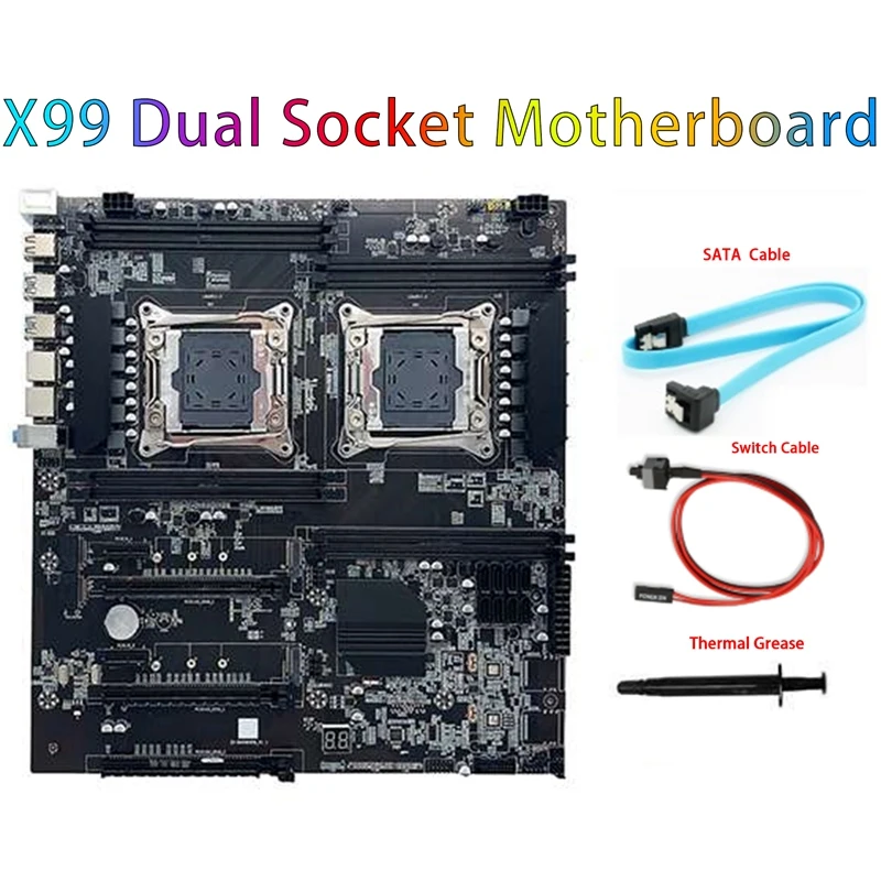 

X99 Dual-Socket Motherboard LGA2011-3 Dual CPU Black With SATA Cable+Switch Cable+Thermal Grease