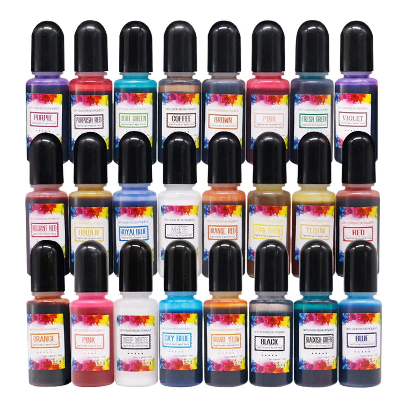 24x Alcohol Ink Set Epoxy Resin Pigment Liquid Dye Colorant 10ml for Acrylic Painting Drawing Dish Making DIY Craft Scrapbook