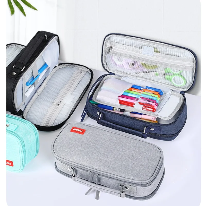 Angoo 4 Partitions Pencil Bag Pen Case Dual Side Open Easy Handle Storage  Pouch for Stationery School Student A7121 - AliExpress