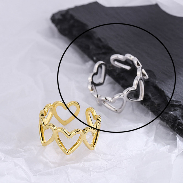 925 Sterling Silver Rings For Women Hollow Out Gold Color Temperament Personality Fashion Female Trendy Resizable Opening Rings - As Picture-1537