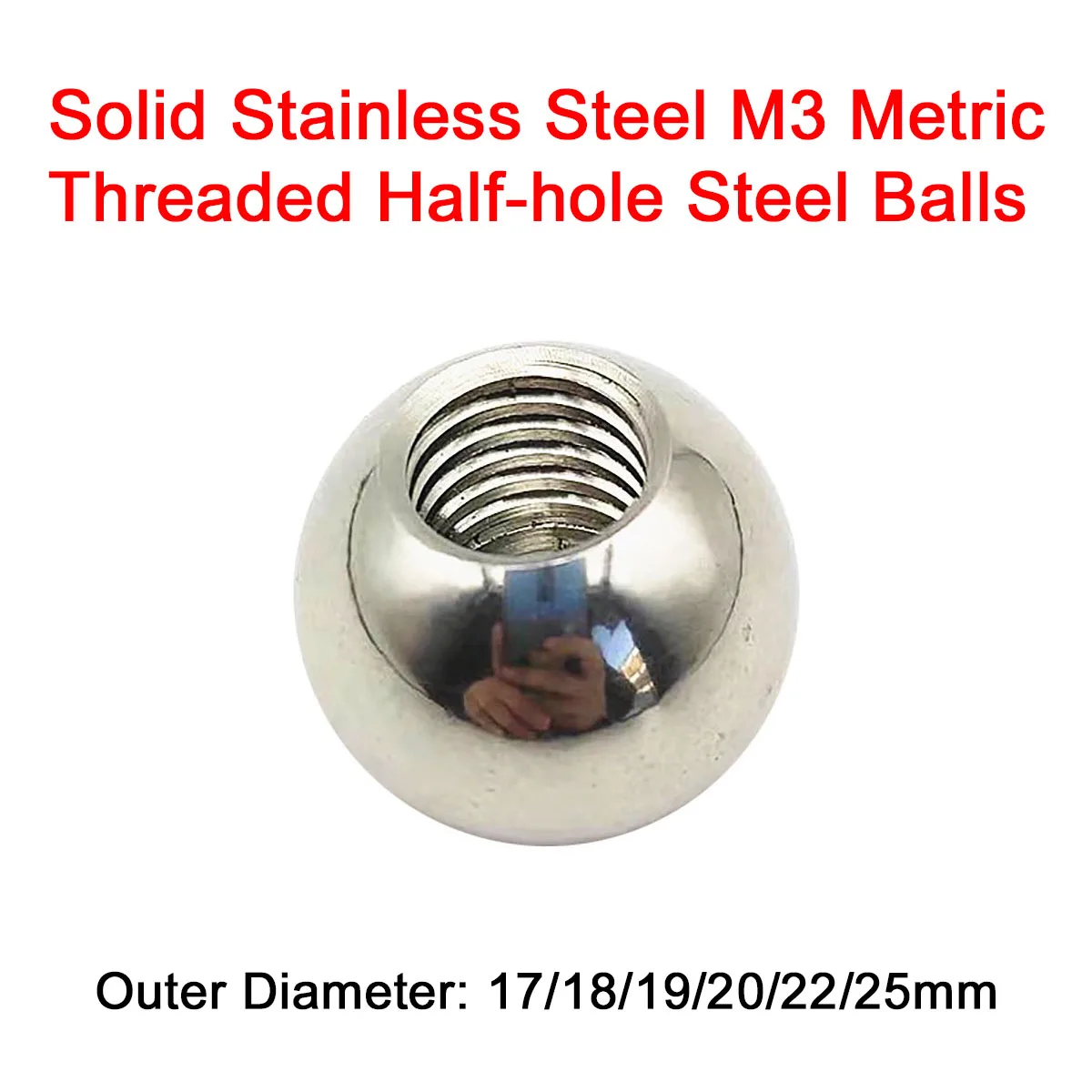 

1/2/5Pcs Solid Stainless Steel M3 Metric Threaded Half-hole Steel Balls OD17/18/19/20/22/25mm Corrosion Resistance High Hardness