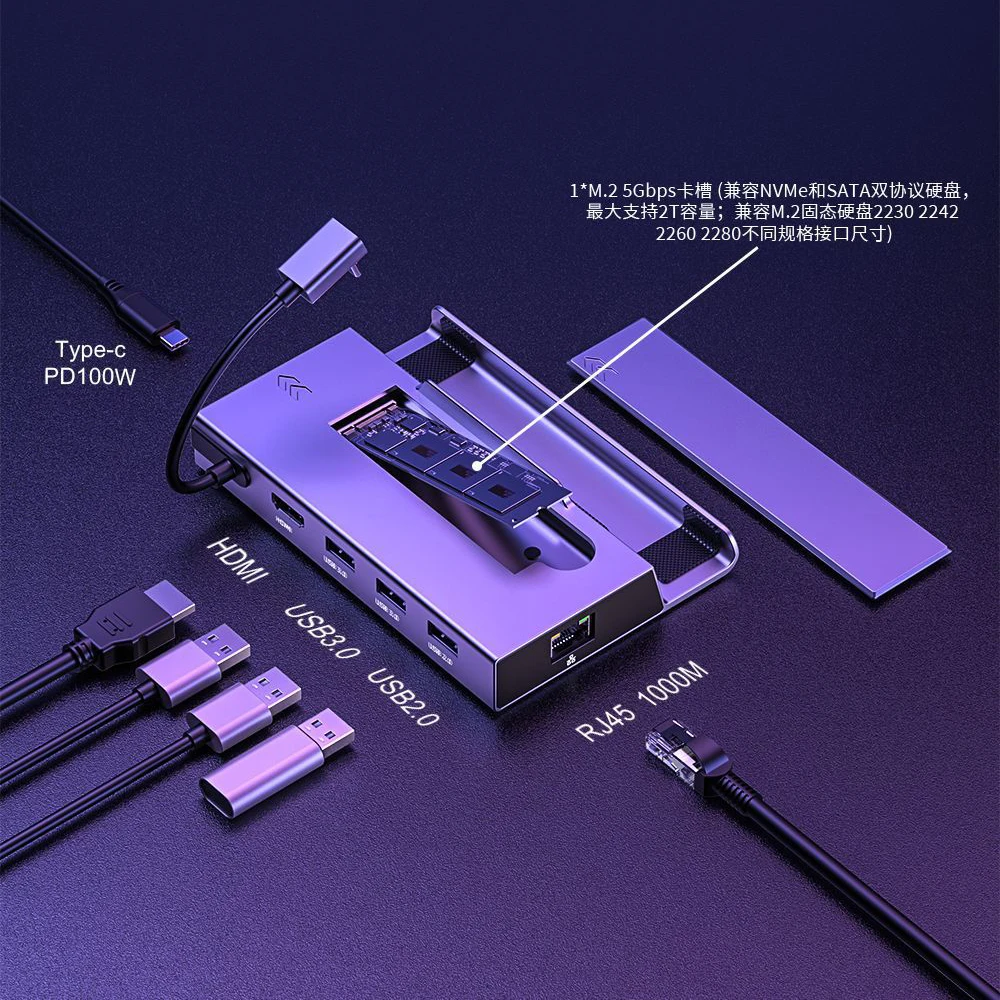 Фото Док-станция 7 в 1 для Steam Deck Dock for Rog Ally HDMI 4K @ 60Hz Sata NVMe M.2 PD100W Type-C, док-станция для ноутбука, игровые аксессуары №4