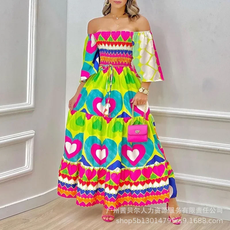 

Fashion New Women's Clothing One Shoulder Printed Long Dress for Women