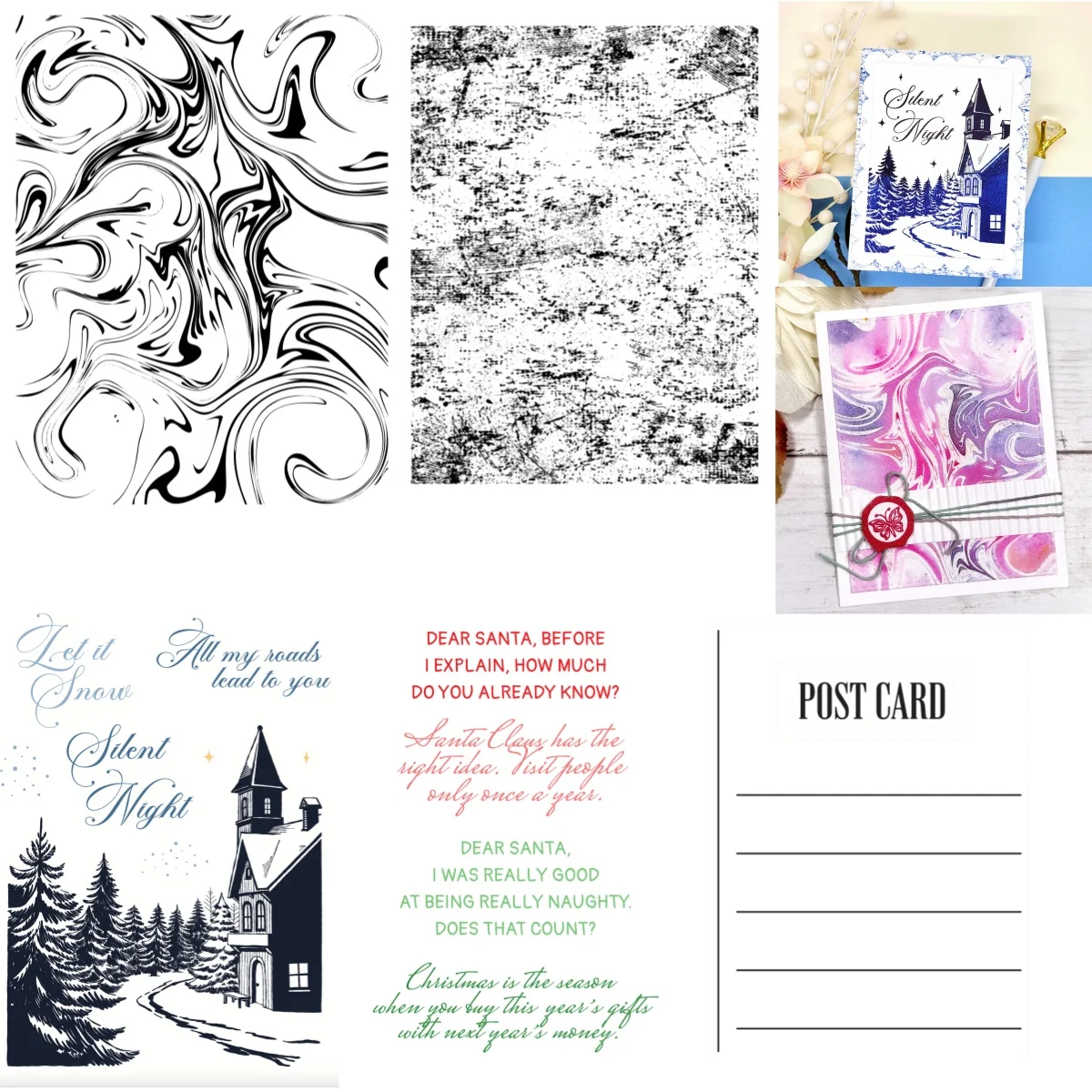 Christmas Word Postcard Road Background Clear Stamps Cutting Dies Stencil for DIY Making Gift Card Scrapbook 2025 Cozy Corners