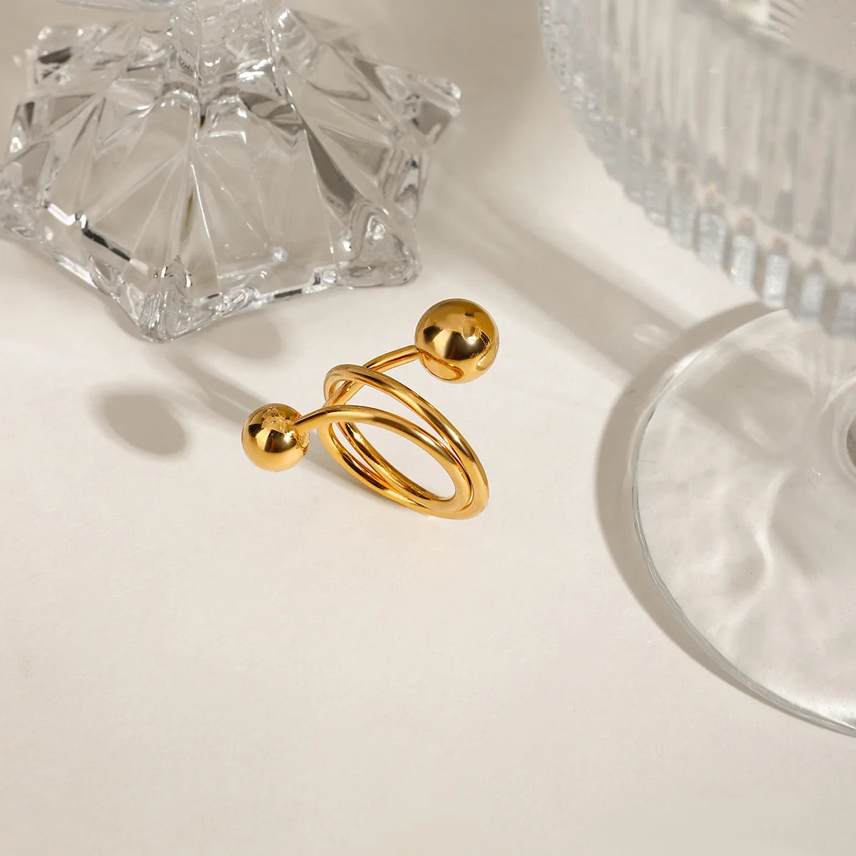 316L Stainless Steel Geometry Ball Rings for Women Gold Color Multilayer Geometric Waterproof Wedding Vintage Aesthetic Jewelry