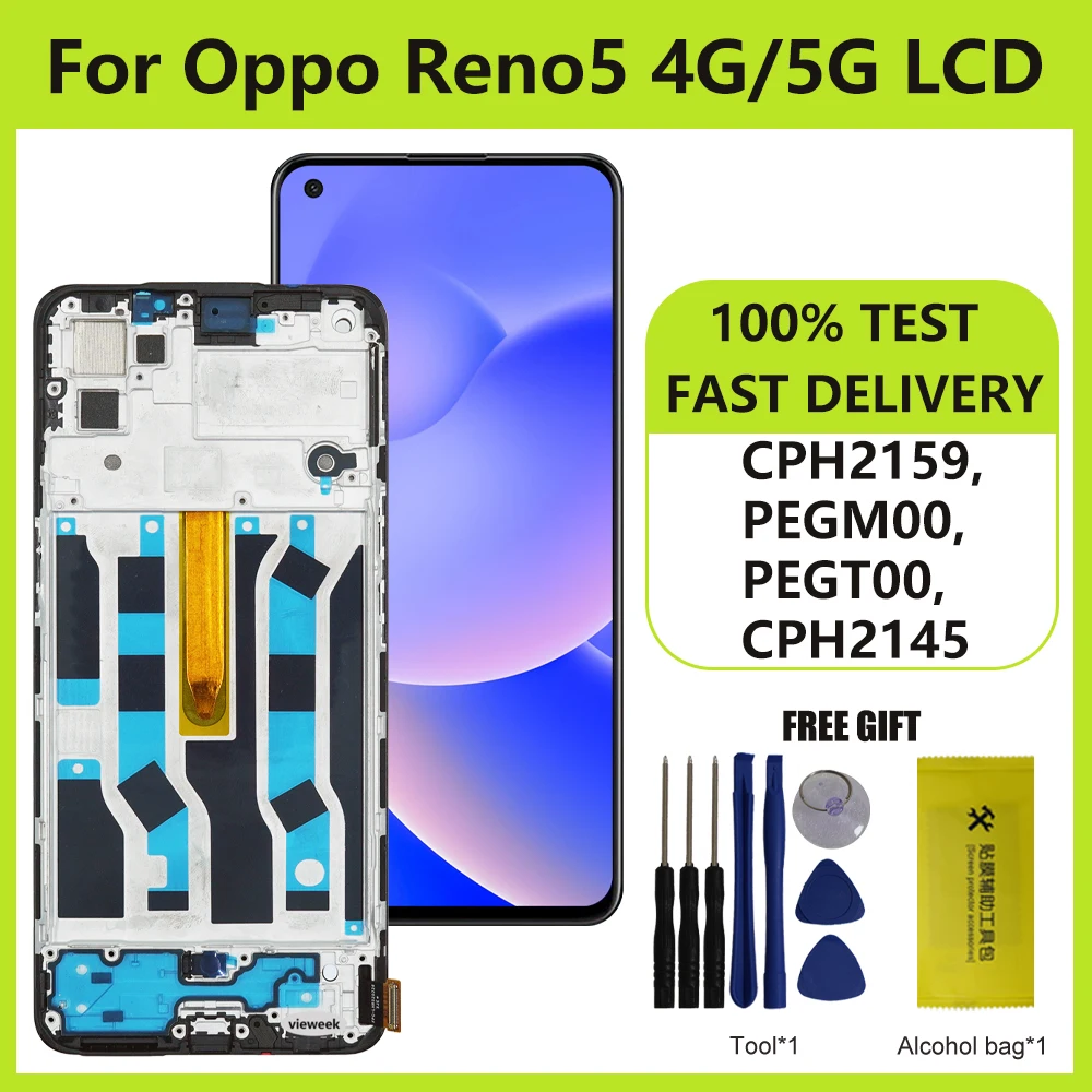 AMOLED For OPPO Reno5 4G CPH2159 for Reno 5 5G CPH2145 PEGM00 PEGT00 ...