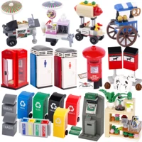 City Food Street View Vendor Hot dog Roadside Stand Building Blocks Ice Cream Newsstand Flower Shop Trash Can Toilet Bricks Toys 1
