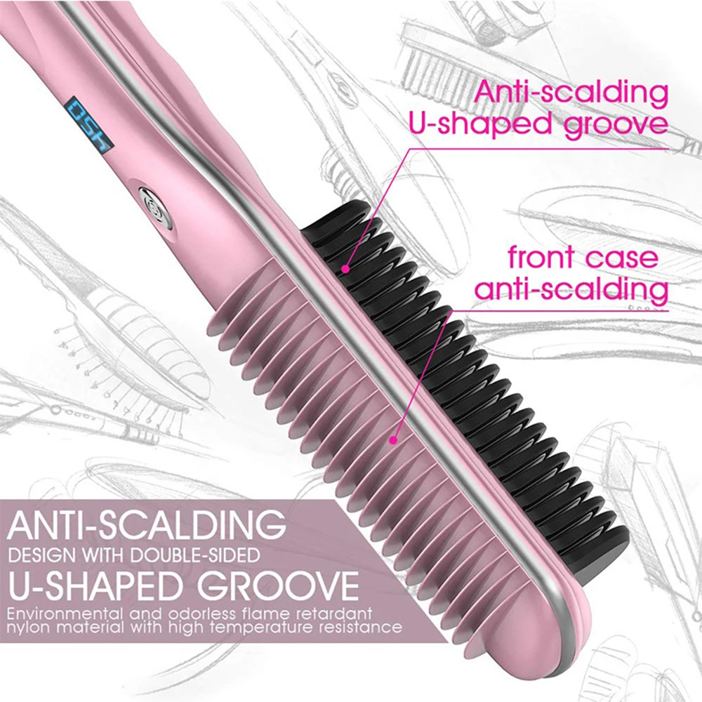 Hair Straightener Hair Straightener Brush 2 in 1 Hair Straightener Brush 30' Heats up Anti-scald Straight &Curler Dual-use 110-240V Straightening Splint inner Buckle Iron