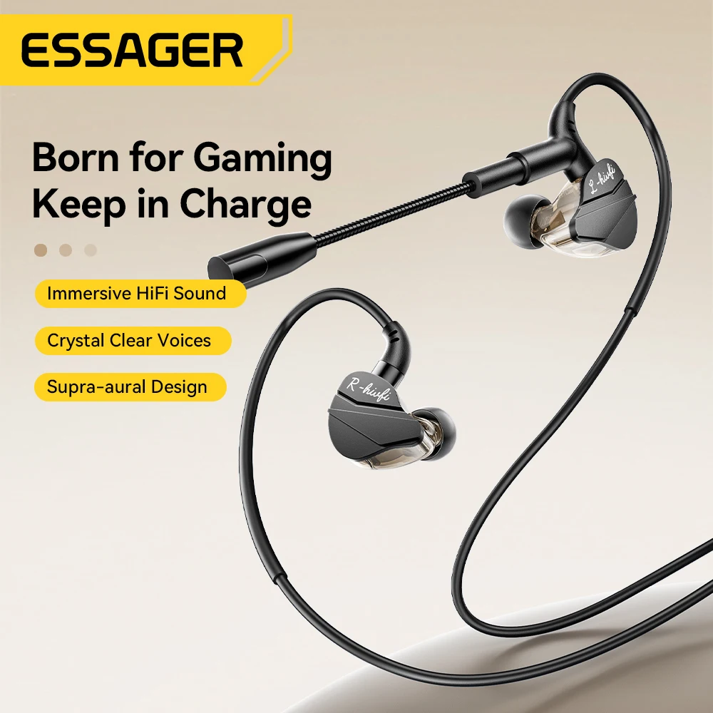 Essager Game wired headphones HIFI Bass in-ear USB Type C 3.5mm With Wire Controlled With Microphone Noise Reduction Headphones