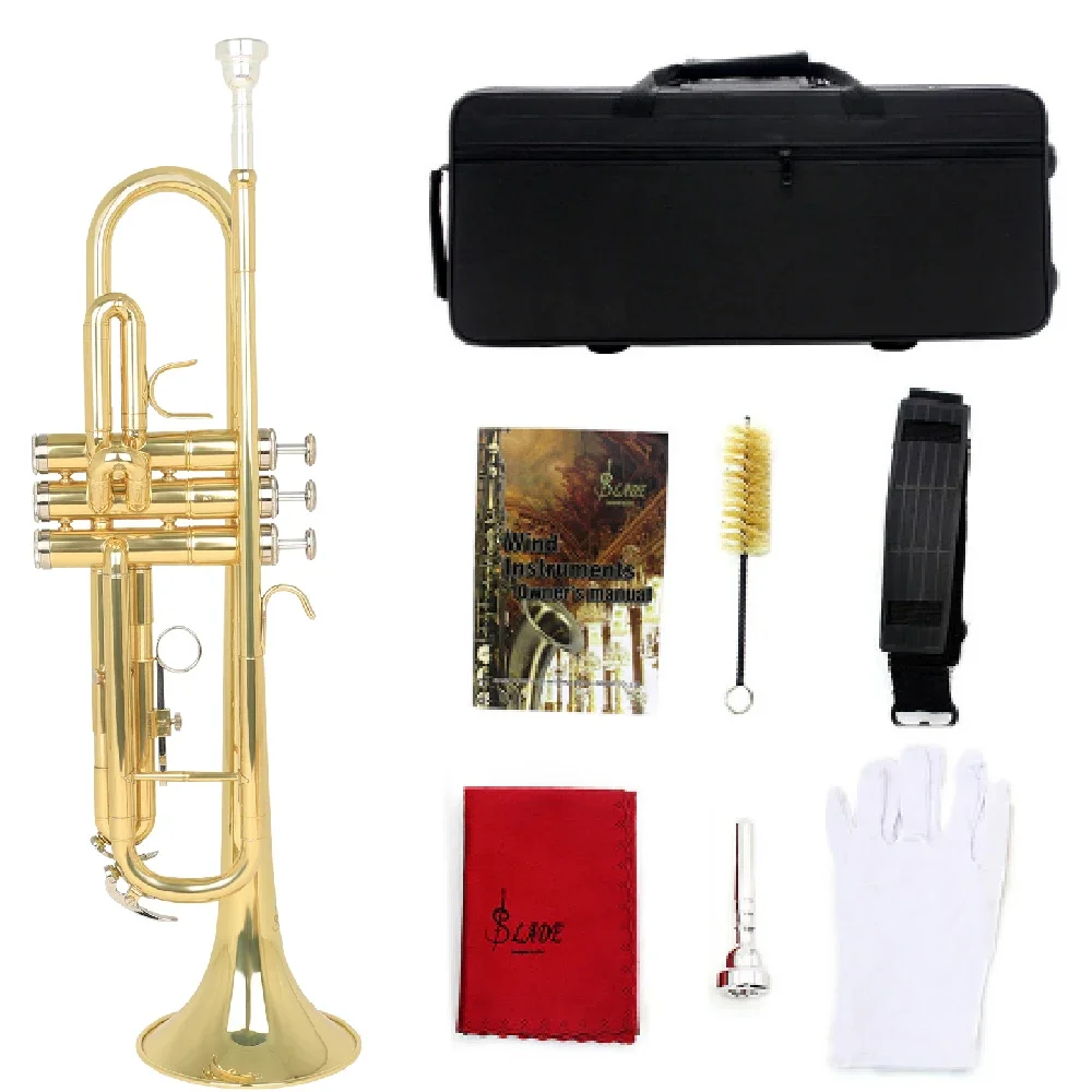 SLADE Gold-Plated Trumpet Brass LT-800 Standard Bb Trumpet Set For Student Beginner With Hard Case Gloves 7 C Mouthpiece